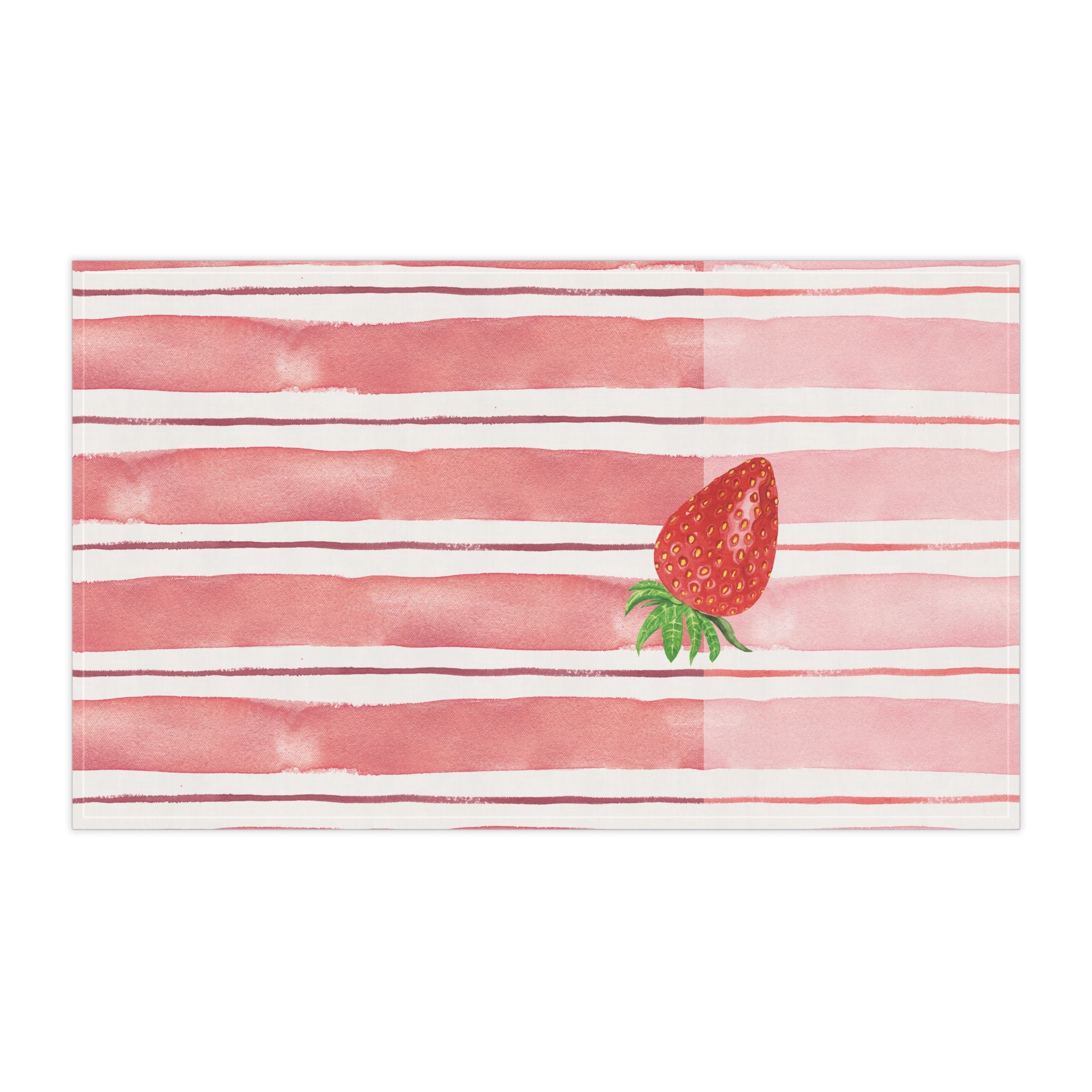 Striped towel with a strawberry design on a white background