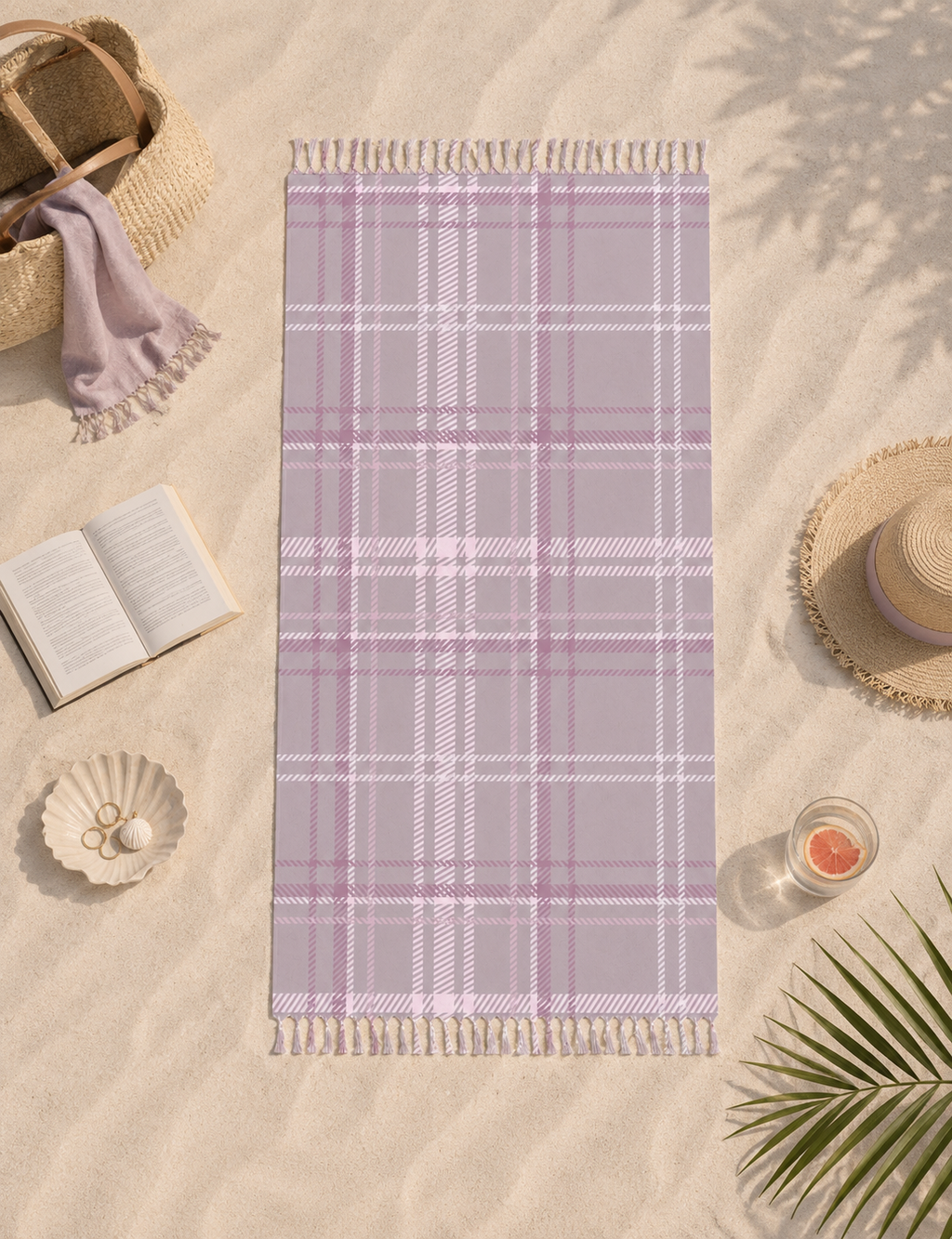 The Plaid Edit Mauve Boho Beach Towel