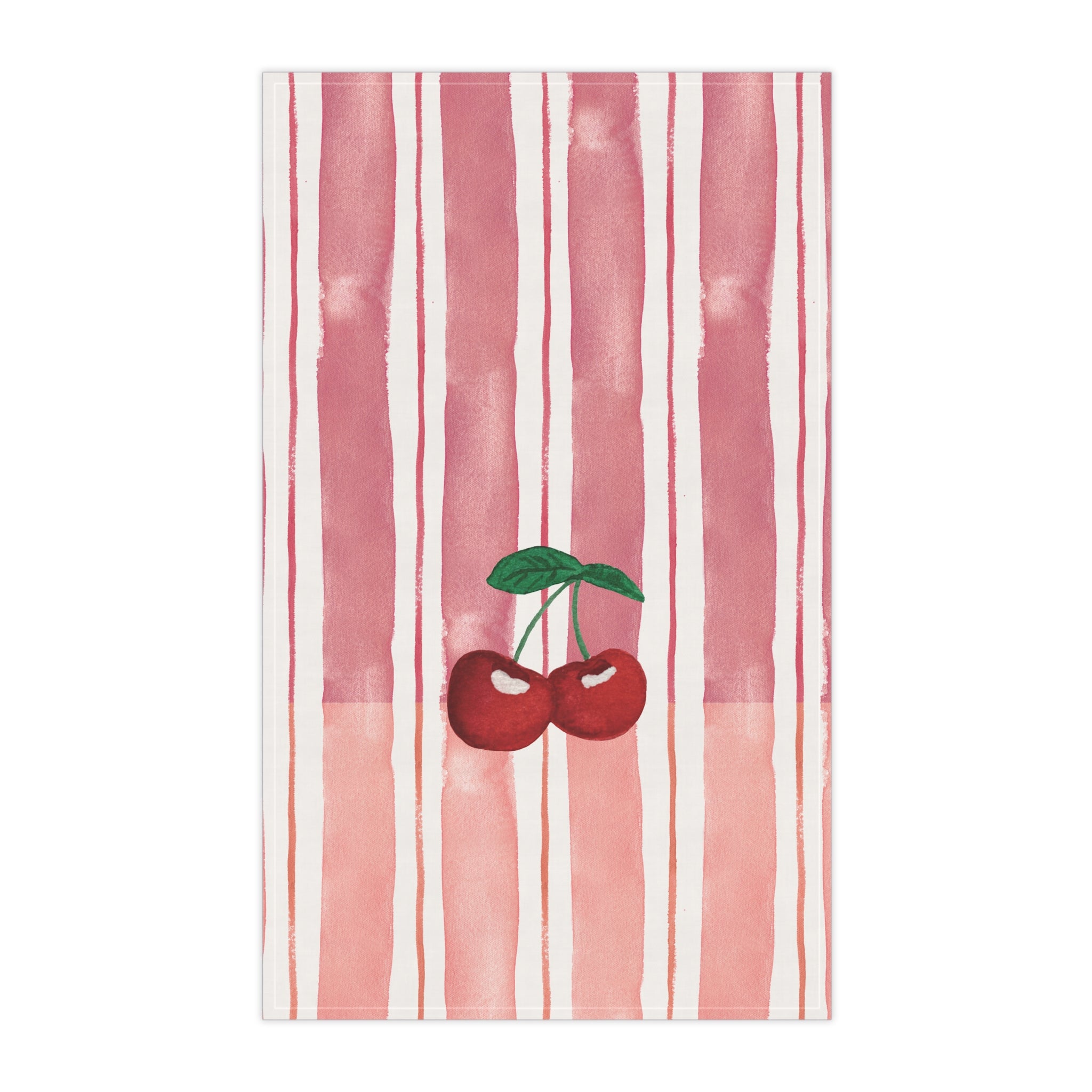 Striped towel with red cherries on a white background
